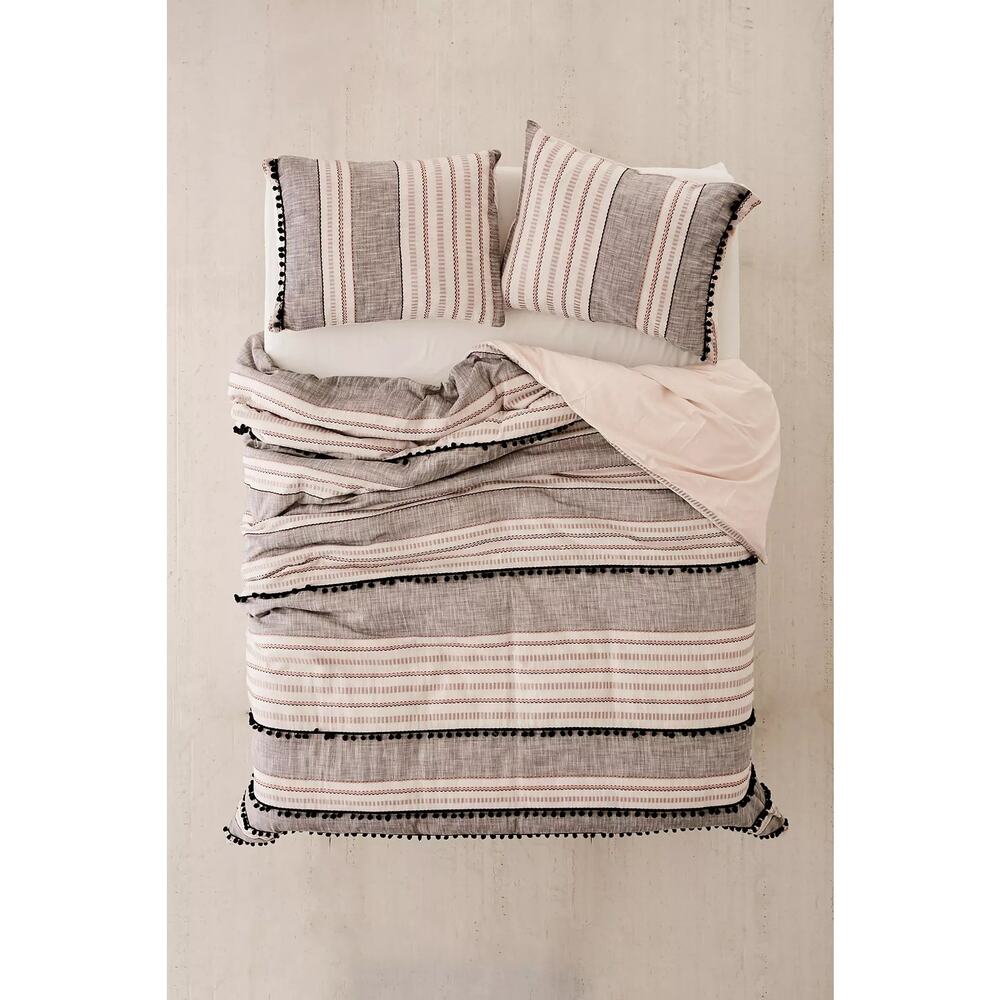 URBAN OUTFITTERS Betty Yarn-Dye Striped Pom Pom Duvet Cover Set Full EUC - Picture 2 of 6